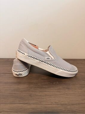 VANS Slip-on Check Foxing Off The Wall Gray Shoes 8.0M/9.5W Pre Owned EUC